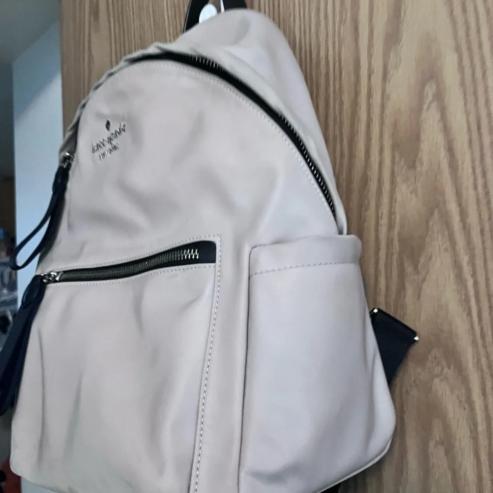 kate spade light beige nylon backpack with black trim - Picture 3 of 7